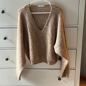 Vici Cropped Tan Knit Sweater